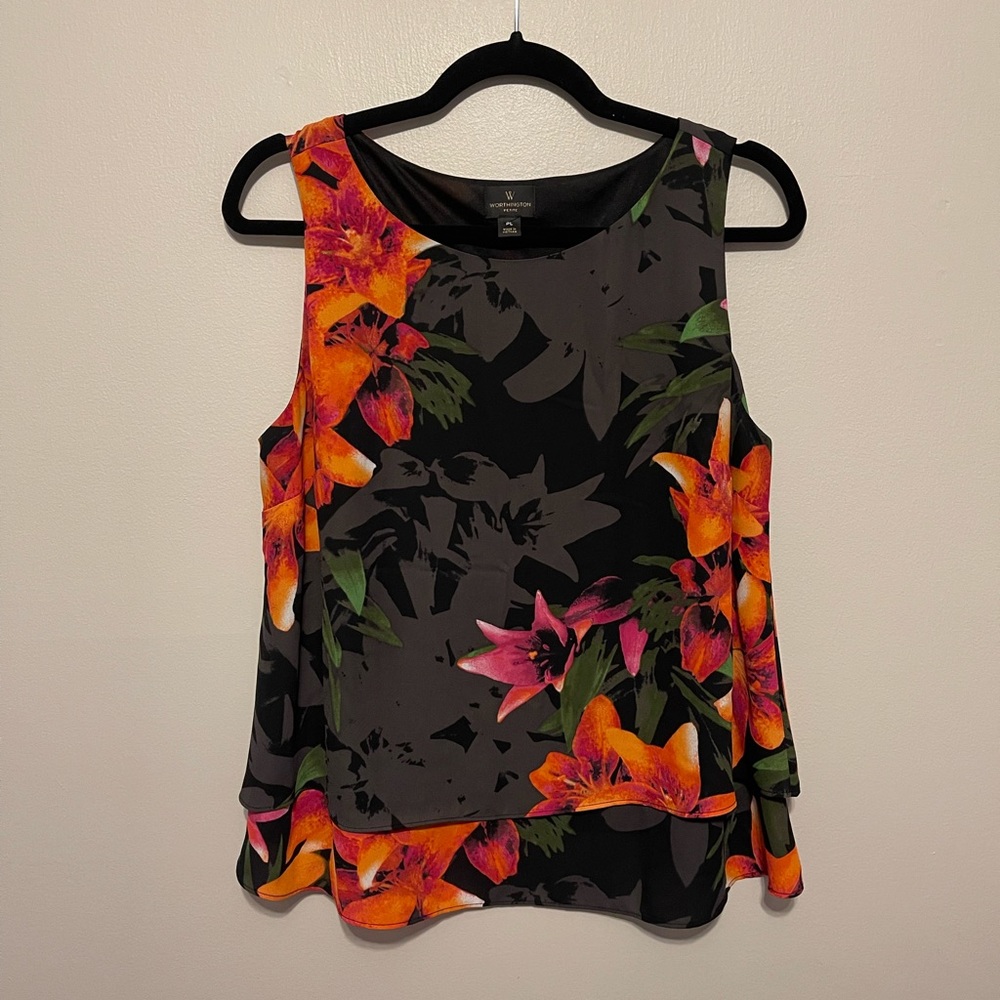 Worthington Tropical Floral Layered Tank Top